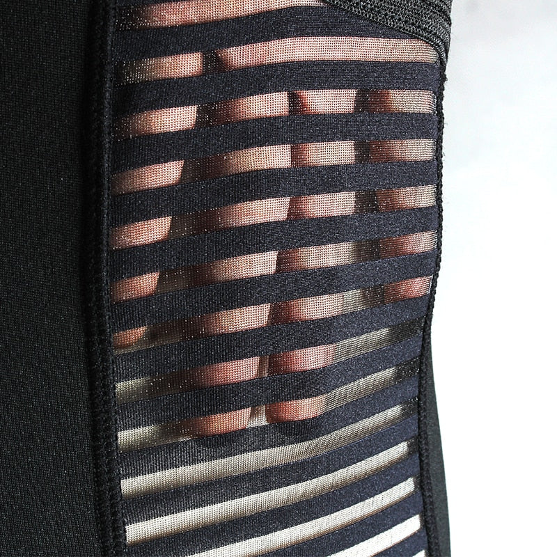 Striped mesh detail on ladies' leggings