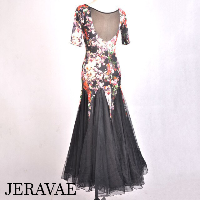Black floral ballroom dress with mesh back