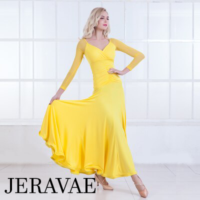 Ballroom Practice Dress with 3/4 Sleeves, Soft Hem, Rouching, and V-Neck in 3 Colors and Sizes S-3XL PRA 411 in Stock