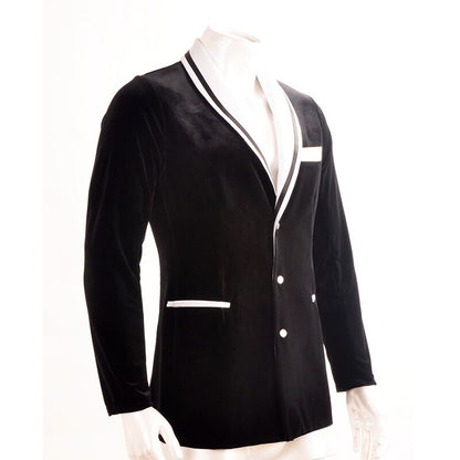 Elegant Velvet American Smooth Dance Jacket with White Nautical Lapel and Pocket.  Avaiablae in S-3XL M010