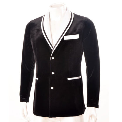 Elegant Velvet American Smooth Dance Jacket with White Nautical Lapel and Pocket.  Avaiablae in S-3XL M010
