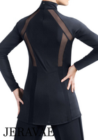 New Latin Competition Shirt with Mesh Cutouts and Turtleneck Available in Black, White, and Navy Blue Sizes XS-XXL M007
