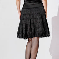 Multi Layer Black Fringe Latin Practice Skirt with Elastic Waistband Available in Sizes M-3XL Pra513 In Stock