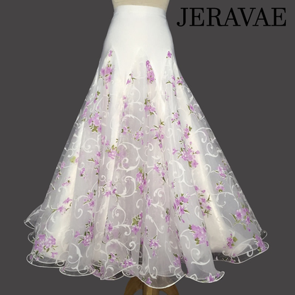 Full Ballroom Practice Skirt with White Floral Chiffon Available in Multiple Flower Options PRA 593