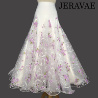 Full Ballroom Practice Skirt with White Floral Chiffon Available in Multiple Flower Options Pra593