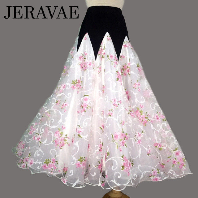 Full Ballroom Practice Skirt with White Floral Chiffon Available in Multiple Flower Options PRA 593