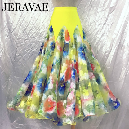 Yellow Ballroom Practice Skirt with Blue Floral Pattern PRA 592