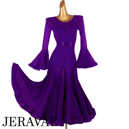 Long Ballroom Practice Dress with Mesh Gussets and Long Flare sleeves Available in 5 Colors PRA 660