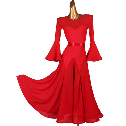 Long Ballroom Practice Dress with Mesh Gussets and Long Flare sleeves Available in 5 Colors PRA 660