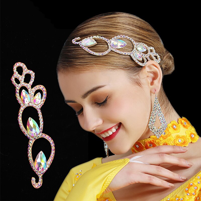 Latin or Ballroom Hair Piece Hair Jewelry with Crystal AB Stones, Pear Teardrop Sew-Ons, and Round SS16 and SS20 H001