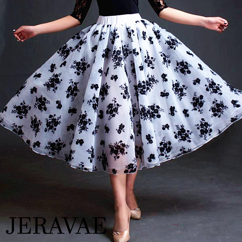black and white floral ballroom skirt