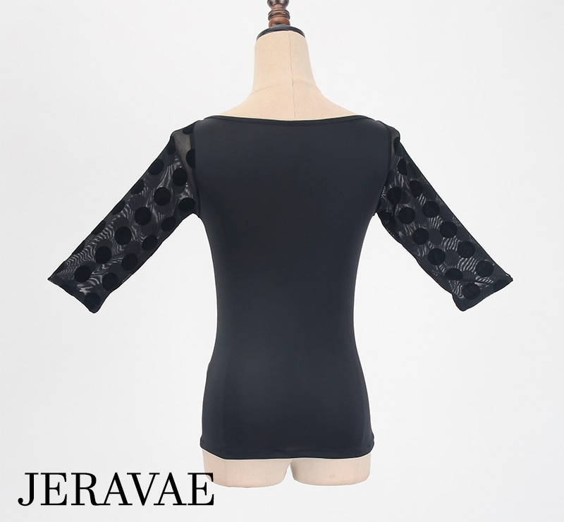 Ballroom or Latin Practice Top with Polka Dot Mesh Half Length Sleeves and Boat Neck Available in M-XL PRA 650