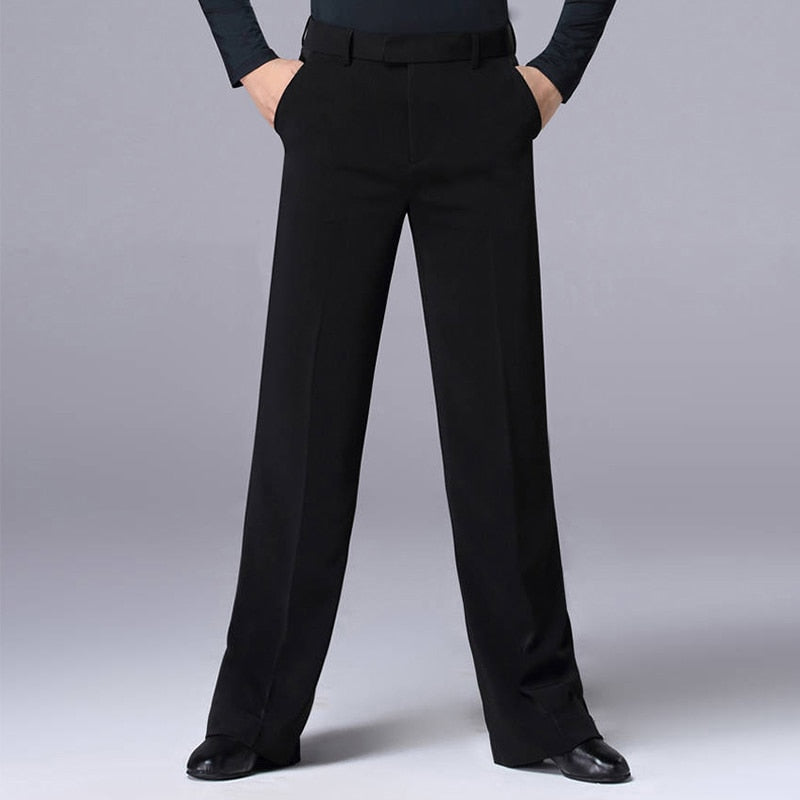 Men's Black Latin or Ballroom Dance Pants with or without Belt Loops and Satin Stripe M024 in Stock