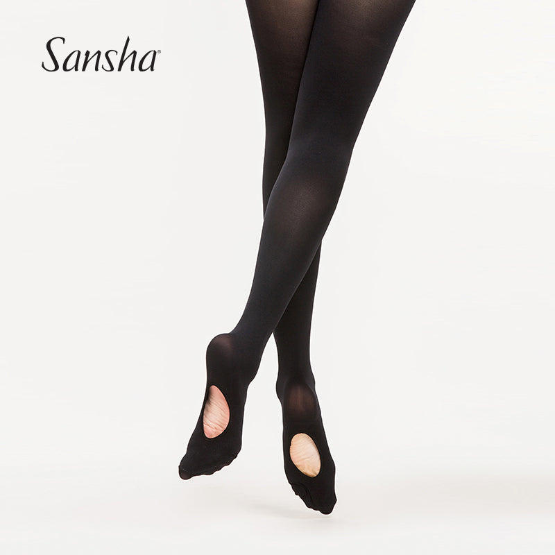 Sansha Girls and Adult Convertible Ballet Dance Tights With Hole T88 Available in Black, White and Ballet Pink