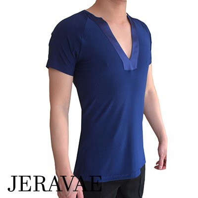 Men's Short Sleeve Satin V-Neck Latin Practice or Competition Shirt Available in Sizes XS-XL and 3 Color Options M003