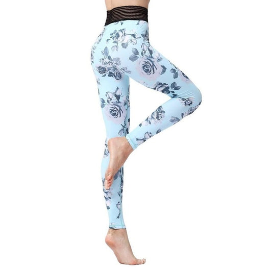 Blue floral leggings with high waist for women