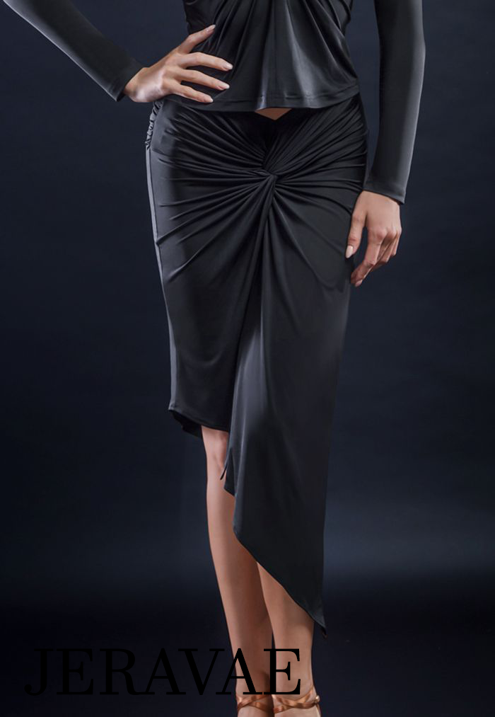 Sleek Latin Practice Skirt with Center Gather and Asymmetrical Hem Available in 4 Colors and Sizes S-3XL PRA 314