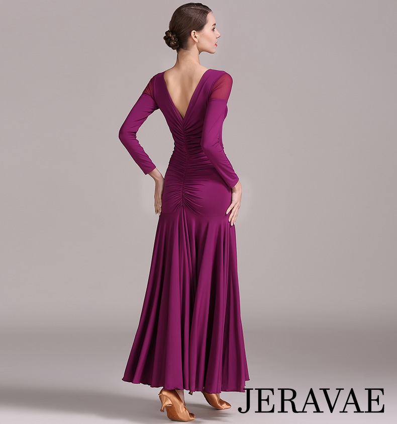 Long Ballroom Practice Dress with Flutter Sash and Lace Accent in Neckline Available in 3 Colors PRA 087_sale