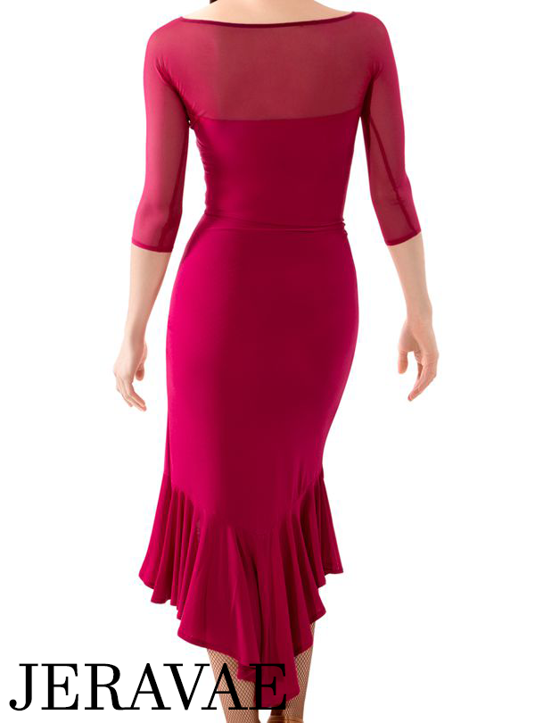 Latin Practice Wrap Dress with Mesh Sleeves and Asymmetrical Skirt PRA 112_sale