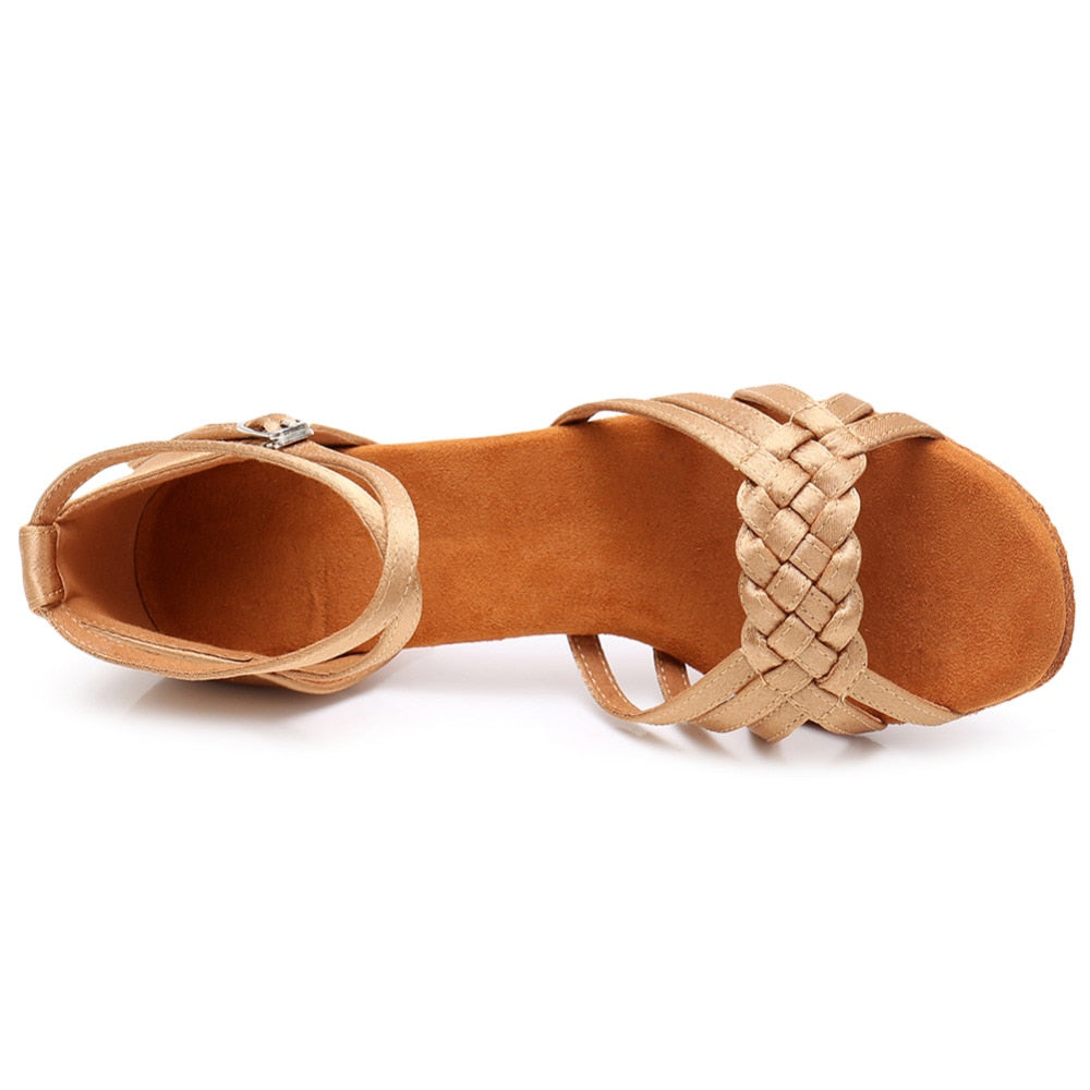 Braided Satin Latin/Rhythm Open Toe Dance Shoes with Straps