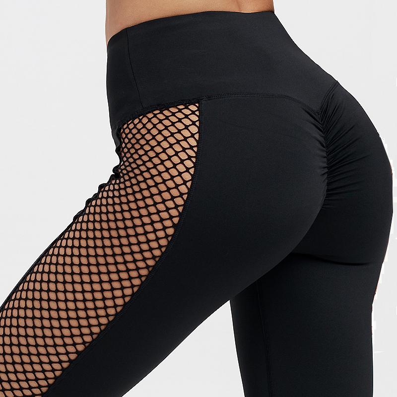 Angelina Black High Waisted Leggings With Fishnet Patchwork Side Inserts