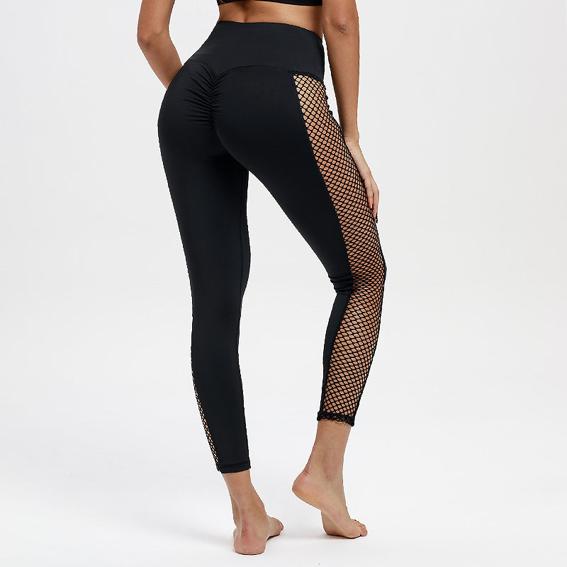 Black high waisted leggings with fishnet side inserts
