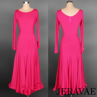 Ballroom Practice Dress with Contrasting Belt and Bow, Long Sleeves, and Soft Hem Sizes S-2XL PRA 292