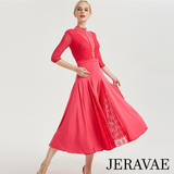 Long Ballroom Practice Dress with High Collar, Stoning Details, and Lace Gussets in Skirt in 3 Colors and Sizes S-XXL Pra285