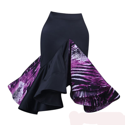 Animal or Floral Print Latin Skirt with Full Ruffle and Wrapped Horsehair Hem Available in 3 Colors and Sizes S-XXL PRA 311