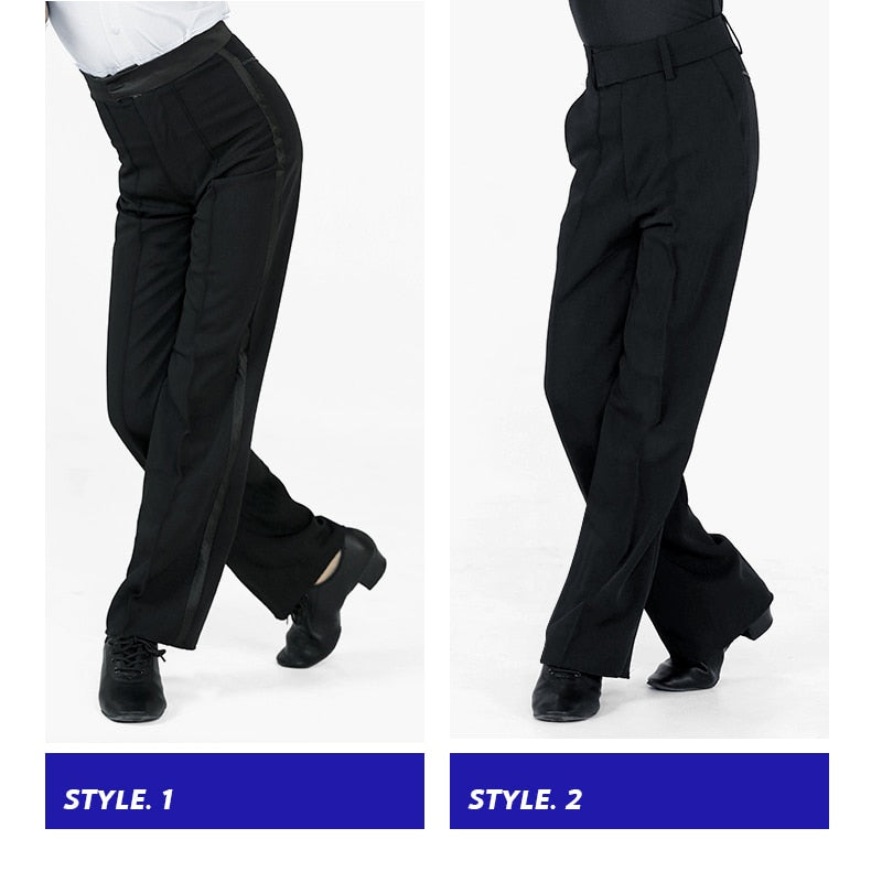 black latin or ballroom performance pants with different styles for boys