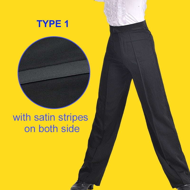 Black Latin or Ballroom Performance Trouser Pants for Boys Available with Stripe or Pockets B901