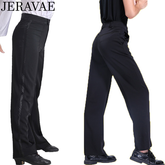 Black Latin or Ballroom Performance Trouser Pants for Boys Available with Stripe or Pockets B901