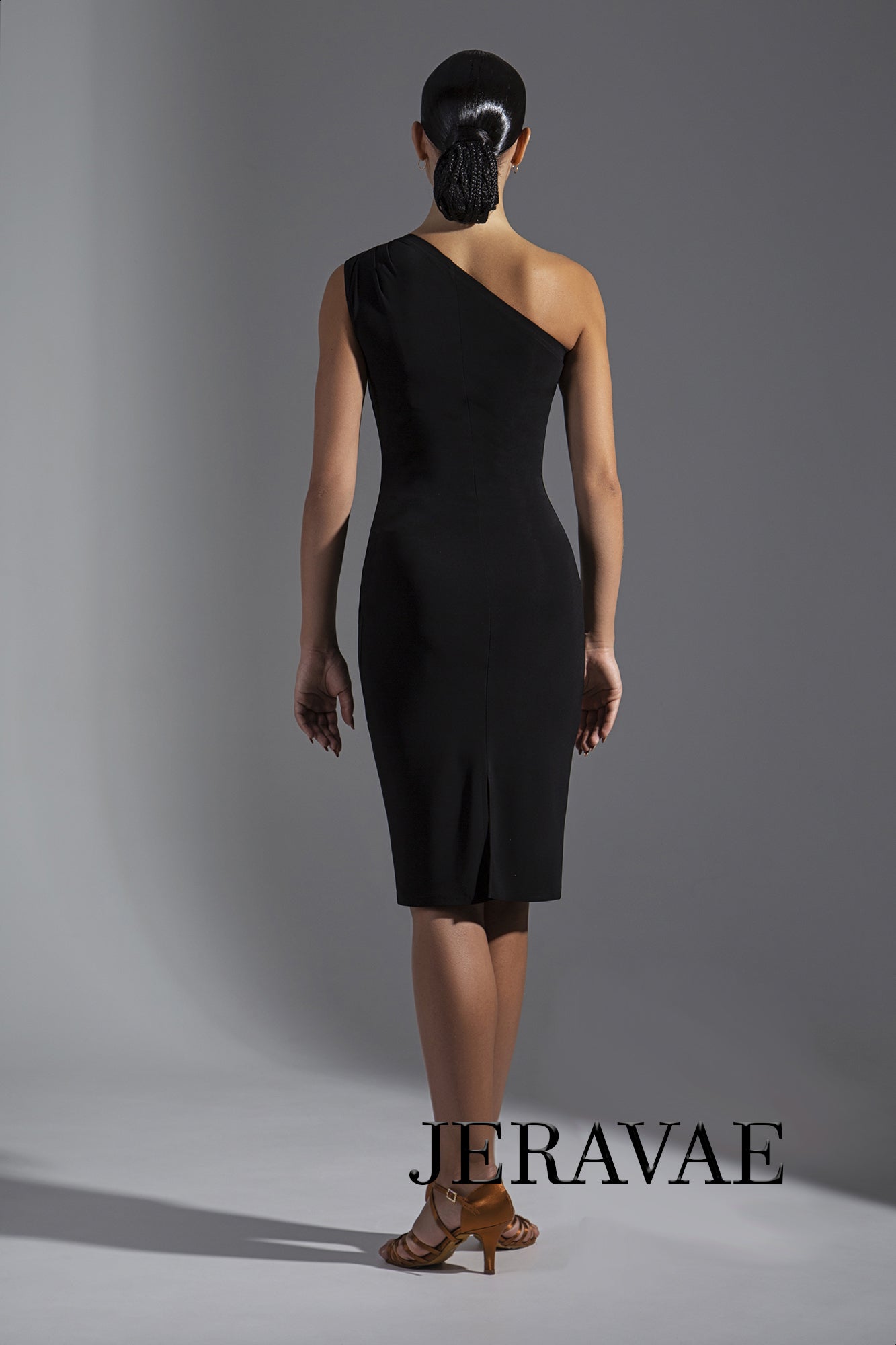 Single Shoulder Latin Practice Dress with Sleek Skirt and Gathered Waist Detail PRA 573