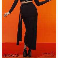Chrisanne Clover Sofia Black Latin Practice Wrap Skirt with Ruching, Long Waist Tie, and Side Slit Pra935 in Stock