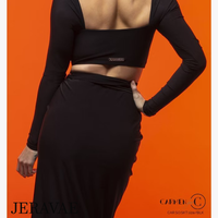 Chrisanne Clover Brigette Long Sleeve Black Latin Practice Crop Top with Square Cut Neck and Back Pra939 in Stock