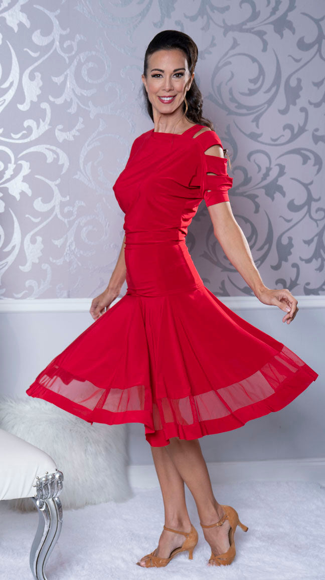 women's red ballroom dance top