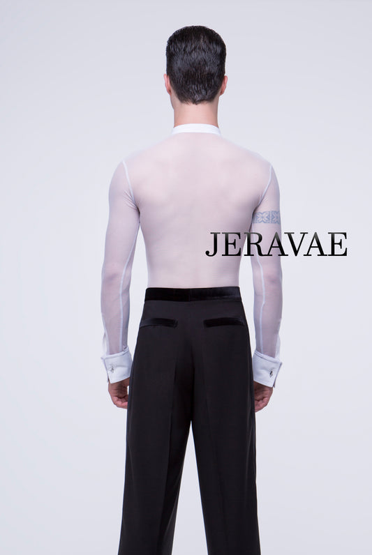 White Mesh International Men's or Boy's Ballroom Standard Shirt with Integrated Bodysuit/Trunks And Tuxedo Front M022